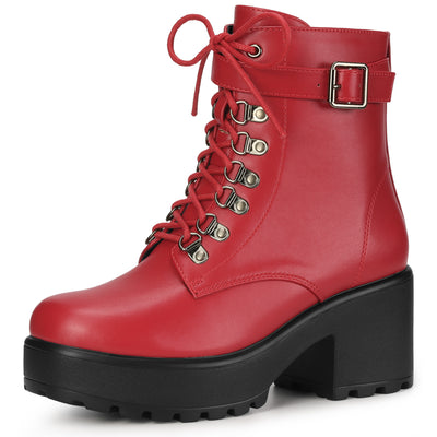 Zip Up Chunky Heel Platform Ankle Combat Boots