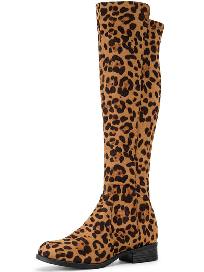 Allegra K Side Zipper Chunky Heel Knee High Boots