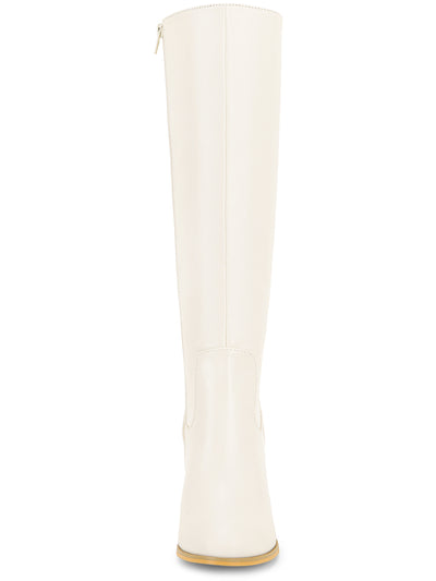 Faux Leather Round Toe Block Heel Knee High Boots