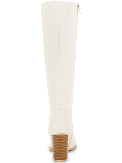 Faux Leather Round Toe Block Heel Knee High Boots