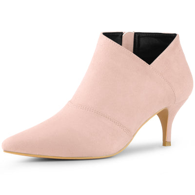 Pointed Toe Kitten Heel Cutout Ankle Boots