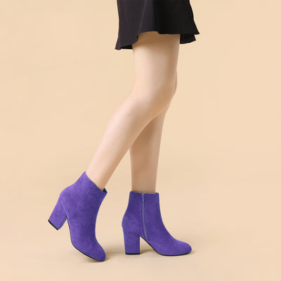 Round Toe Side Zip Chunky Heel Ankle Boots