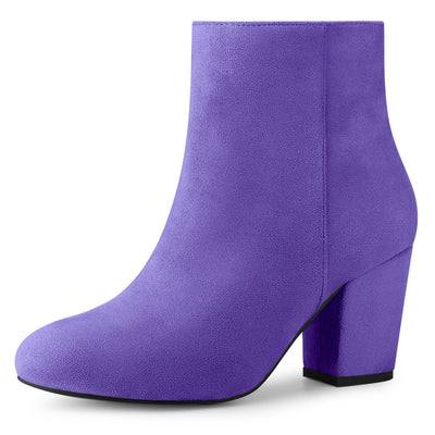 Round Toe Side Zip Chunky Heel Ankle Boots