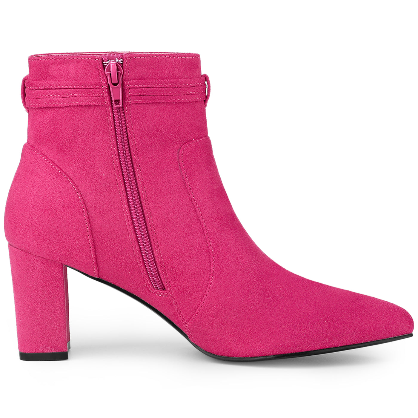 Allegra K Pointed Toe Block Heel Zipper Ankle Boots