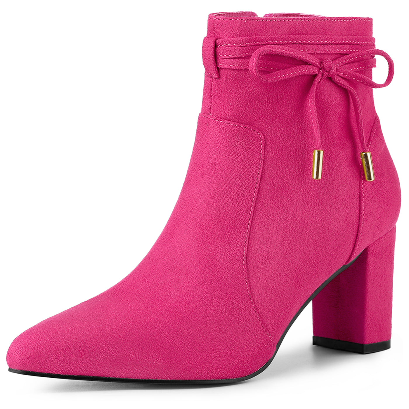 Allegra K Pointed Toe Block Heel Zipper Ankle Boots