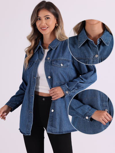 Lapel Button Down Long Sleeve Casual Denim Jacket