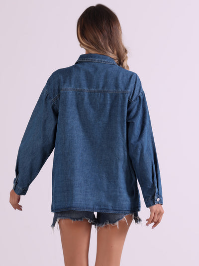 Lapel Button Down Long Sleeve Casual Denim Jacket