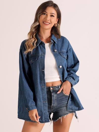 Lapel Button Down Long Sleeve Casual Denim Jacket