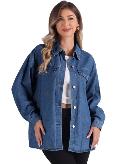 Lapel Button Down Long Sleeve Casual Denim Jacket