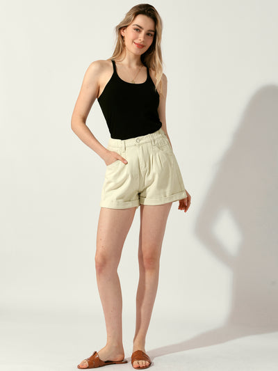 Allegra K High Elastic Waist Pockets Casual Summer Denim Shorts