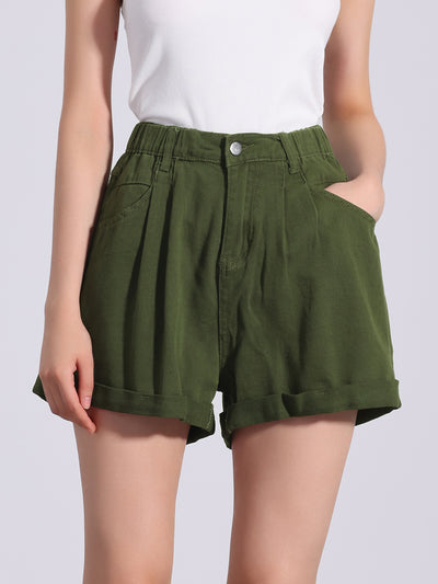 High Elastic Waist Pockets Casual Summer Denim Shorts