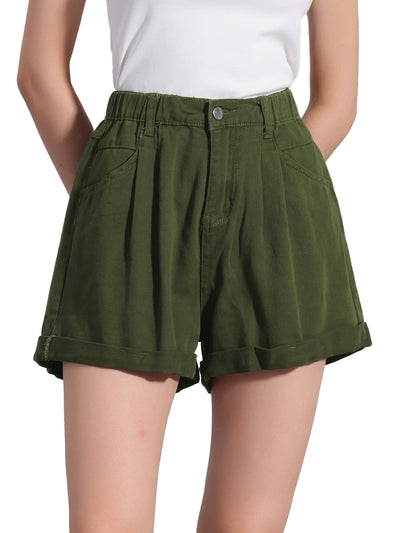 High Elastic Waist Pockets Casual Summer Denim Shorts