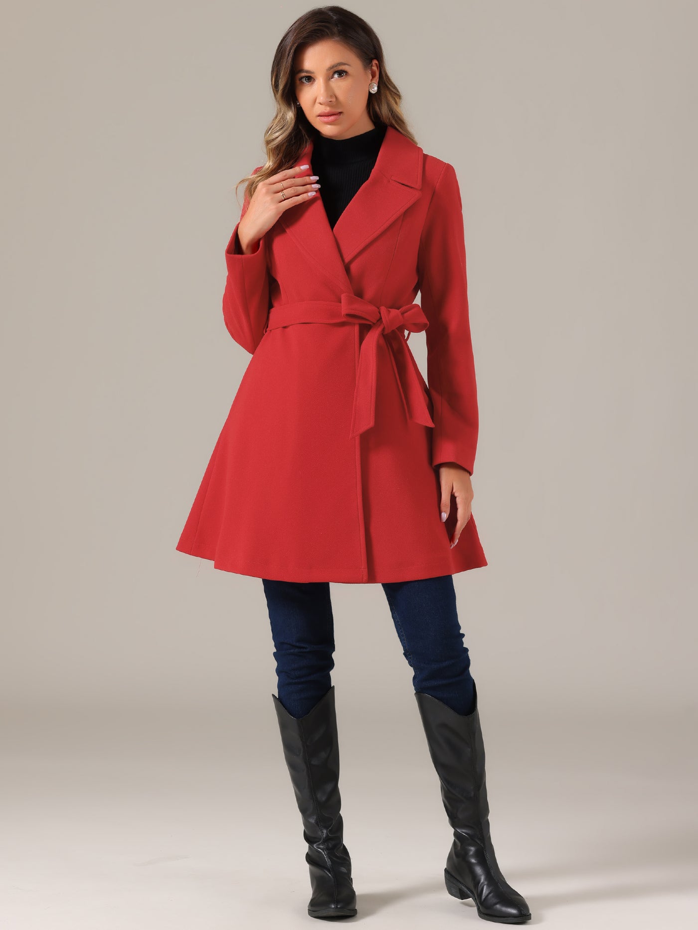 Allegra K Elegant Overcoat Shawl Collar Single Winter Belted Long Coat