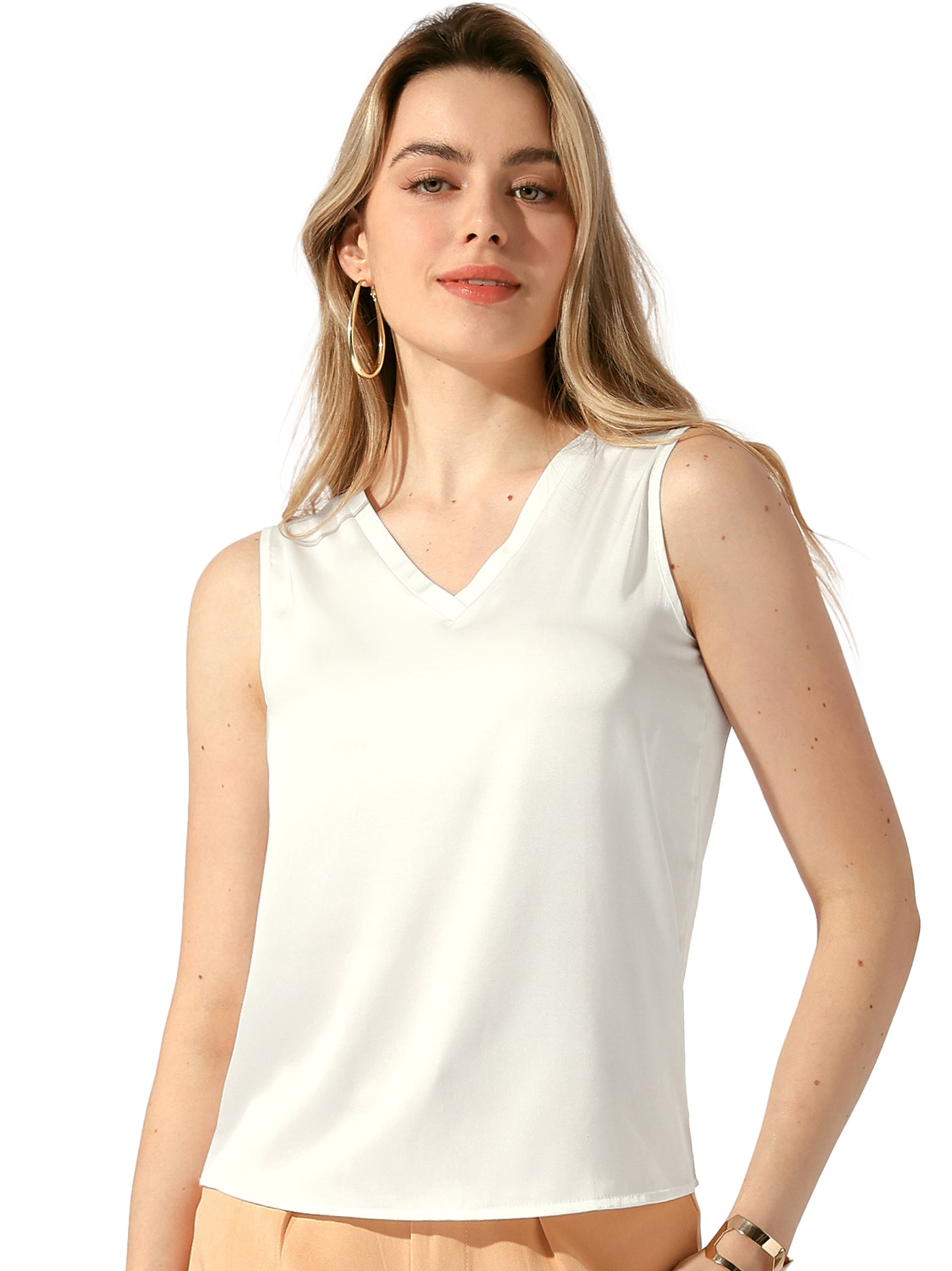 Allegra K Sleeveless Work Business V Neck Satin Blouse