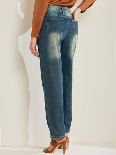 High Waisted Buttoned Pocketed Denim Pants Straight Leg Jeans