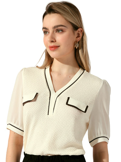 Contrast Color Satin Short Sleeve Blouse