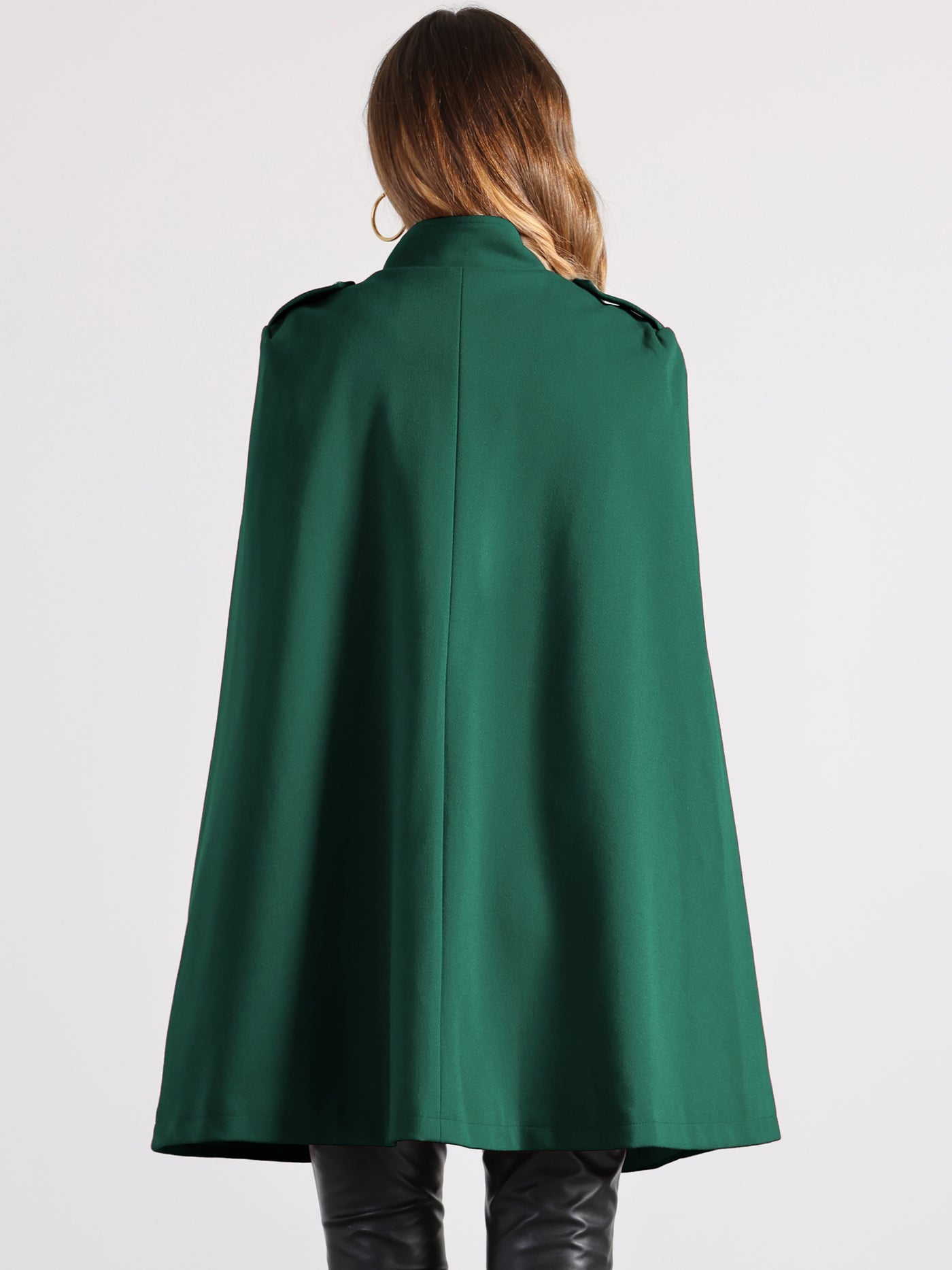 Allegra K Winter Slit Sleeve Double Breasted Cloak Cape Coat