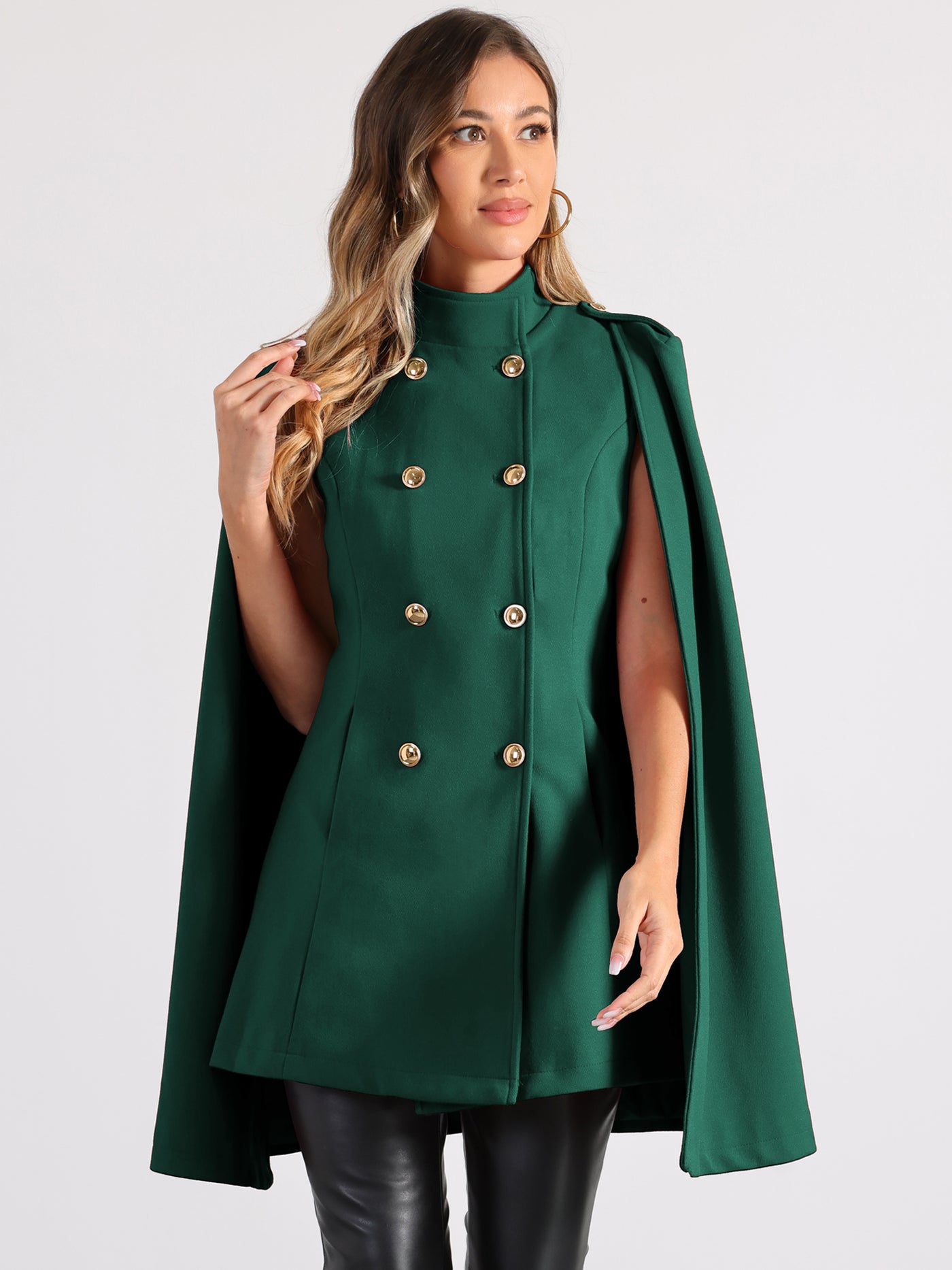 Allegra K Winter Slit Sleeve Double Breasted Cloak Cape Coat