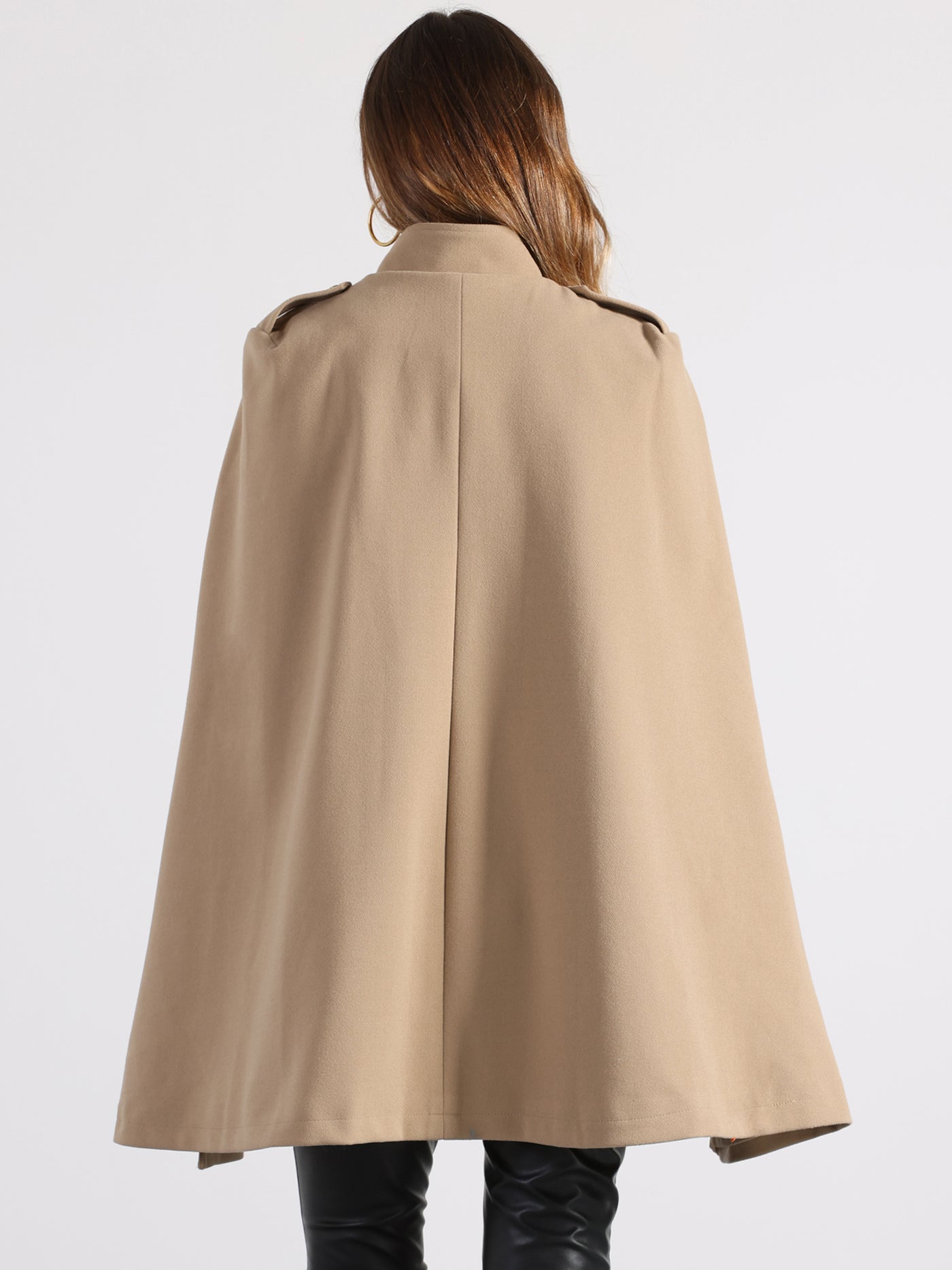 Allegra K Winter Slit Sleeve Double Breasted Cloak Cape Coat