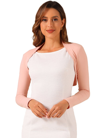 Elegant Long Sleeve Knit Open Front Cropped Bolero Shrug