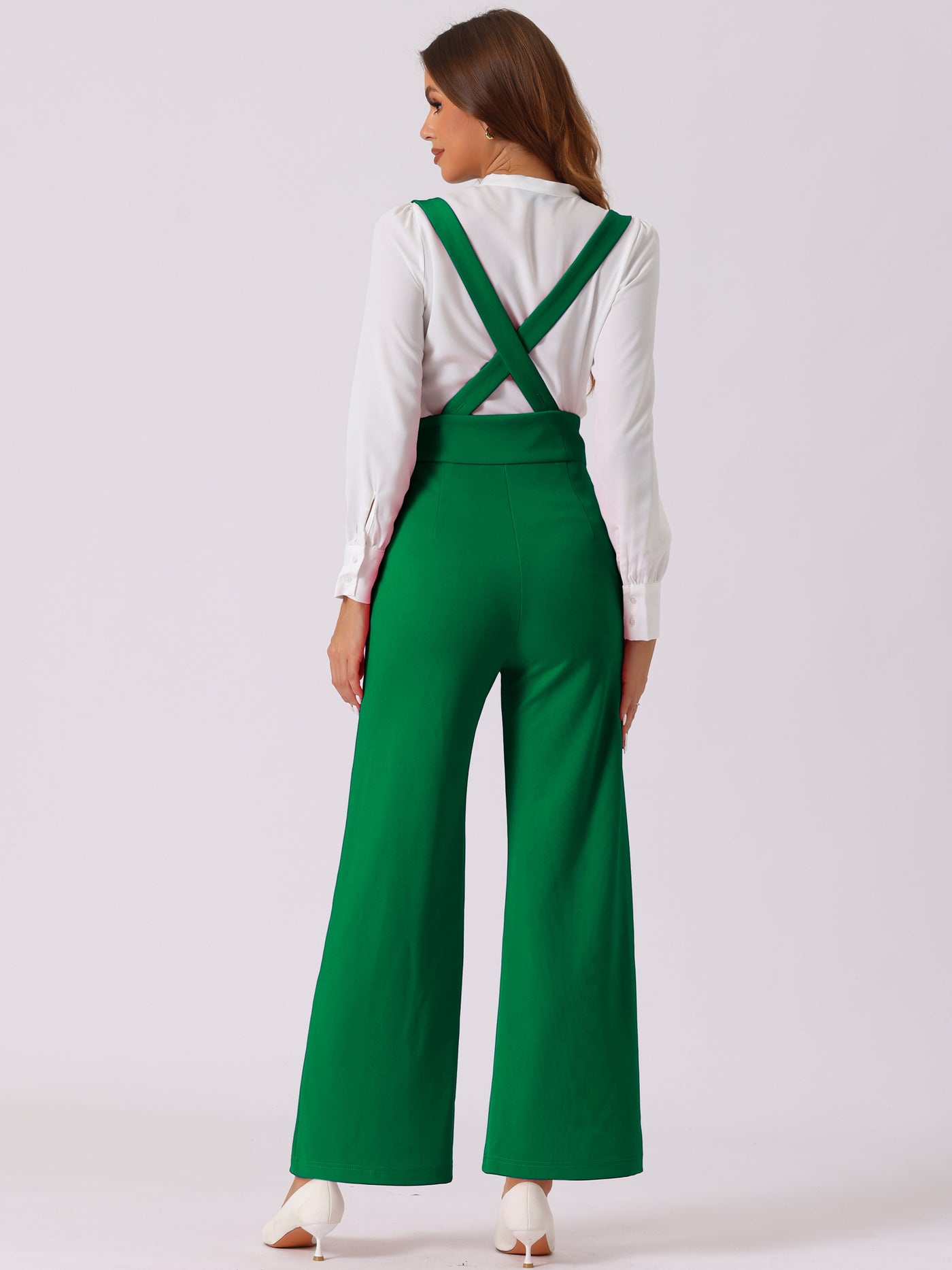 Allegra K Casual Office Adjustable Strap Wide Leg Suspenders Pants Jumpsuits