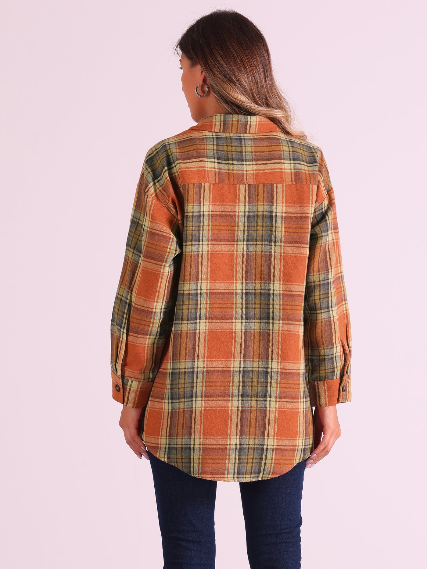 Allegra K Flannel Plaid Oversized Long Sleeve Casual Button Down Shirt