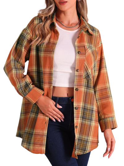 Flannel Plaid Oversized Long Sleeve Casual Button Down Shirt