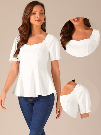 Ruffles Sweetheart Neck Puff Sleeve Peplum Blouse