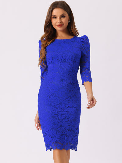 Lace Floral Crew Neck 3/4 Sleeve Bodycon Guest Cocktail Dress