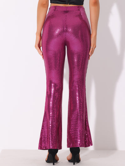 Sequin Glitter Sparkle Bell Bottoms Stretch Shiny Flare Pants