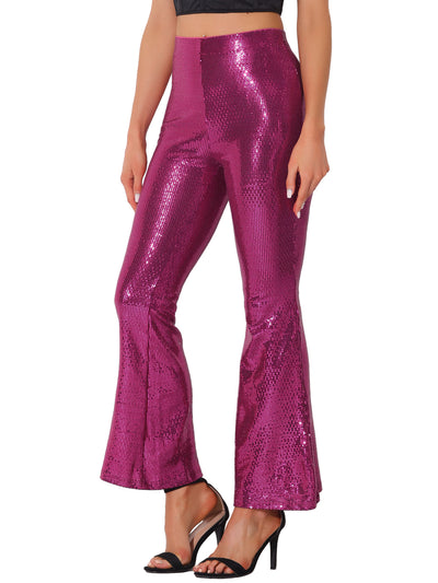 Sequin Glitter Sparkle Bell Bottoms Stretch Shiny Flare Pants