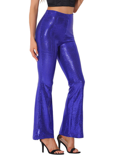 Sequin Glitter Sparkle Bell Bottoms Stretch Shiny Flare Pants