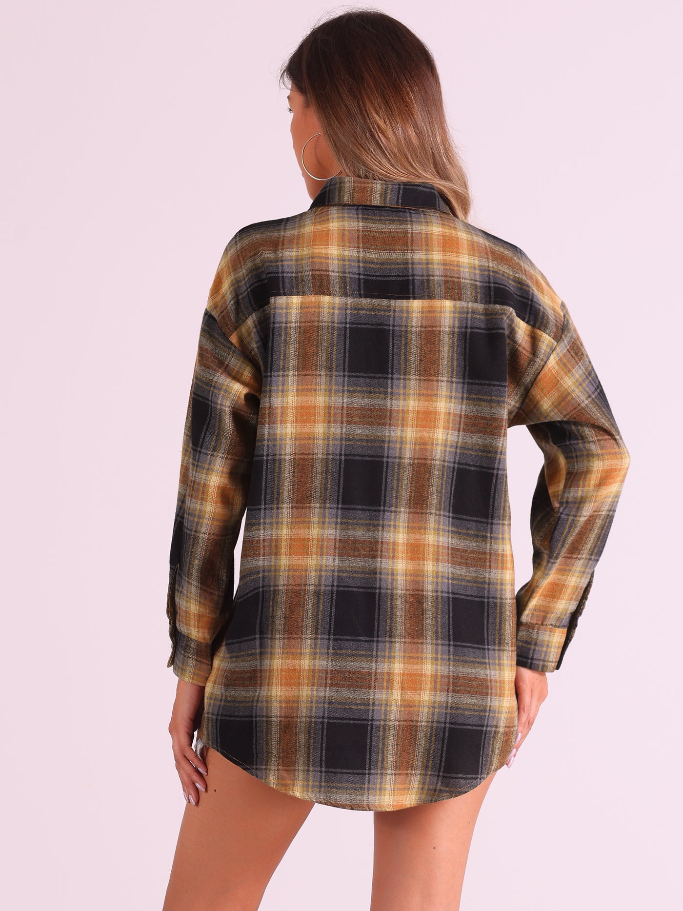 Allegra K Flannel Plaid Oversized Long Sleeve Casual Button Down Shirt