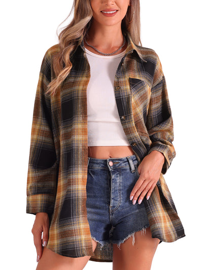 Flannel Plaid Oversized Long Sleeve Casual Button Down Shirt