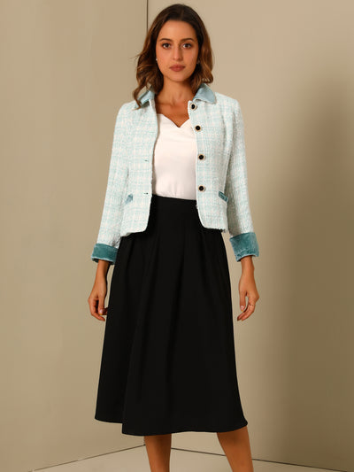 Winter Elegant Vintage Plaid Tweed Office Short Jacket Blazer