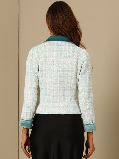 Winter Elegant Vintage Plaid Tweed Office Short Jacket Blazer