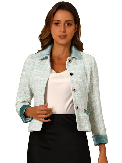 Winter Elegant Vintage Plaid Tweed Office Short Jacket Blazer