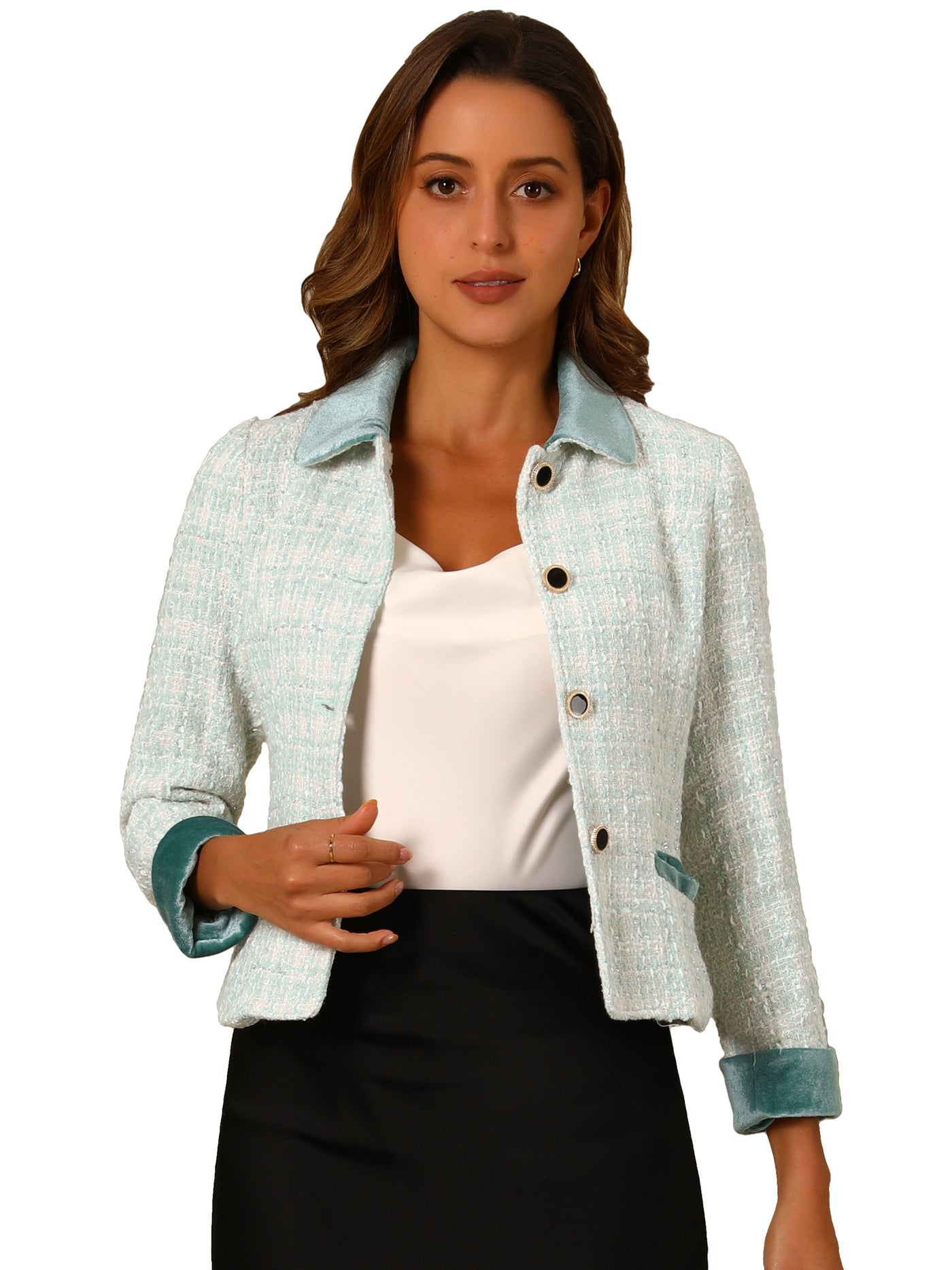 Allegra K Winter Elegant Vintage Plaid Tweed Office Short Jacket Blazer