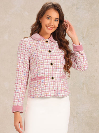 Winter Elegant Vintage Plaid Tweed Office Short Jacket Blazer