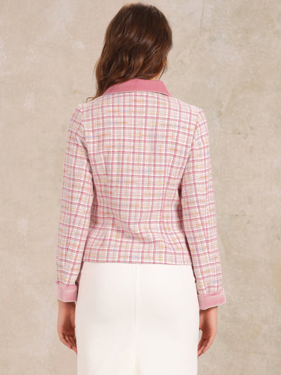 Winter Elegant Vintage Plaid Tweed Office Short Jacket Blazer