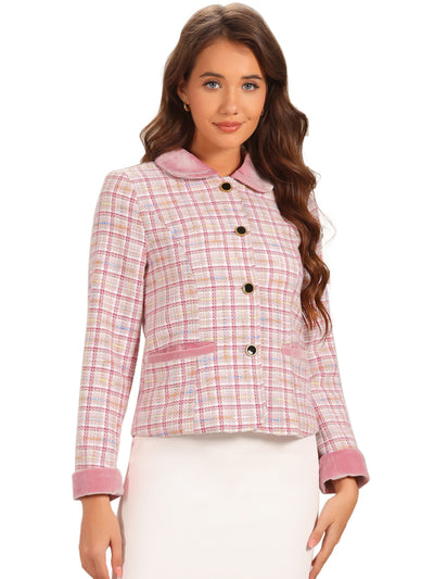 Winter Elegant Vintage Plaid Tweed Office Short Jacket Blazer