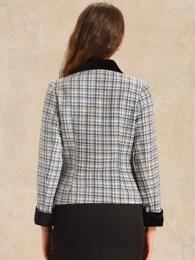 Winter Elegant Vintage Plaid Tweed Office Short Jacket Blazer