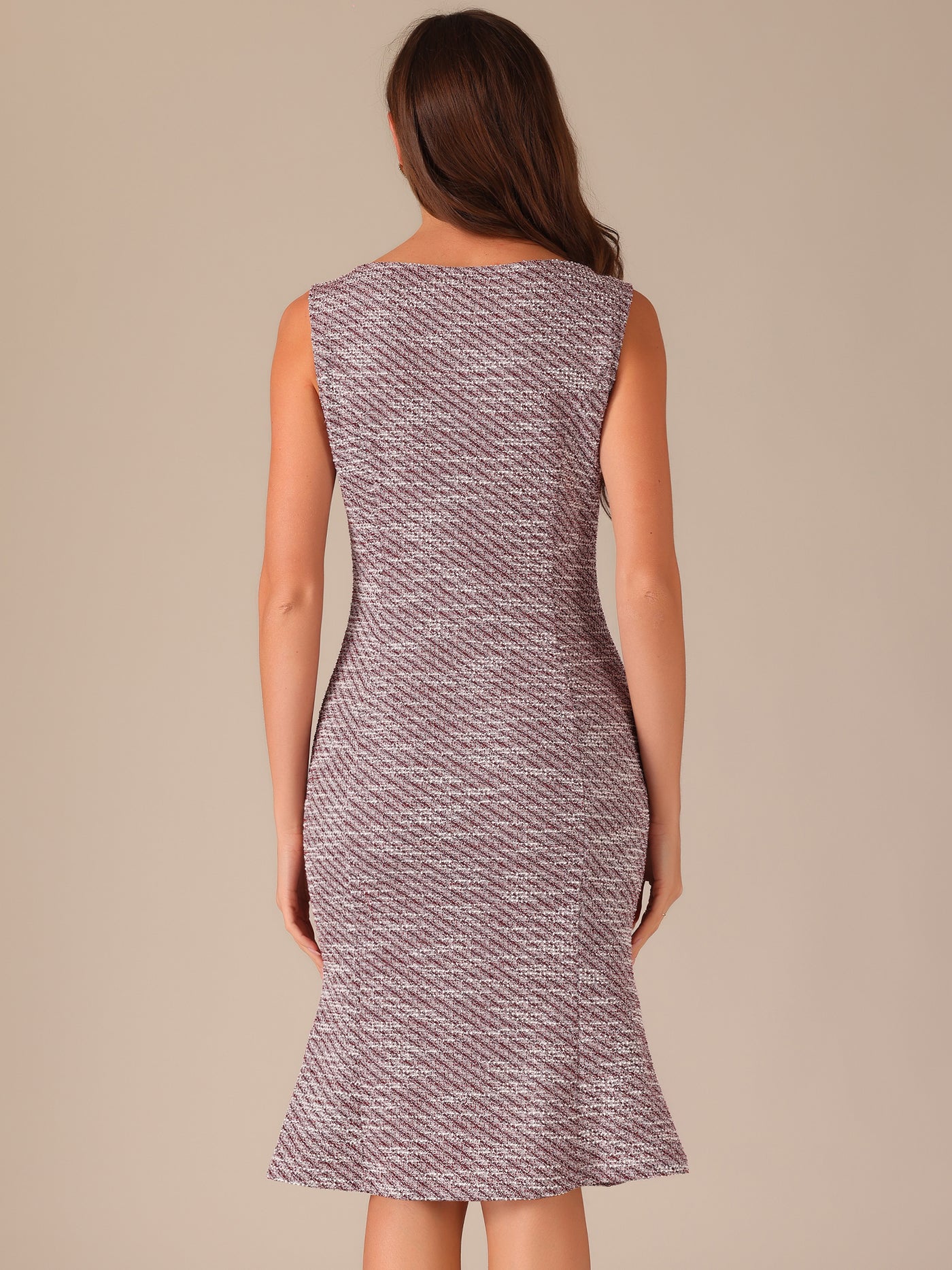 Allegra K Tweed Sleeveless Elegant Plaid Cocktail Bodycon Fishtail Midi Dress