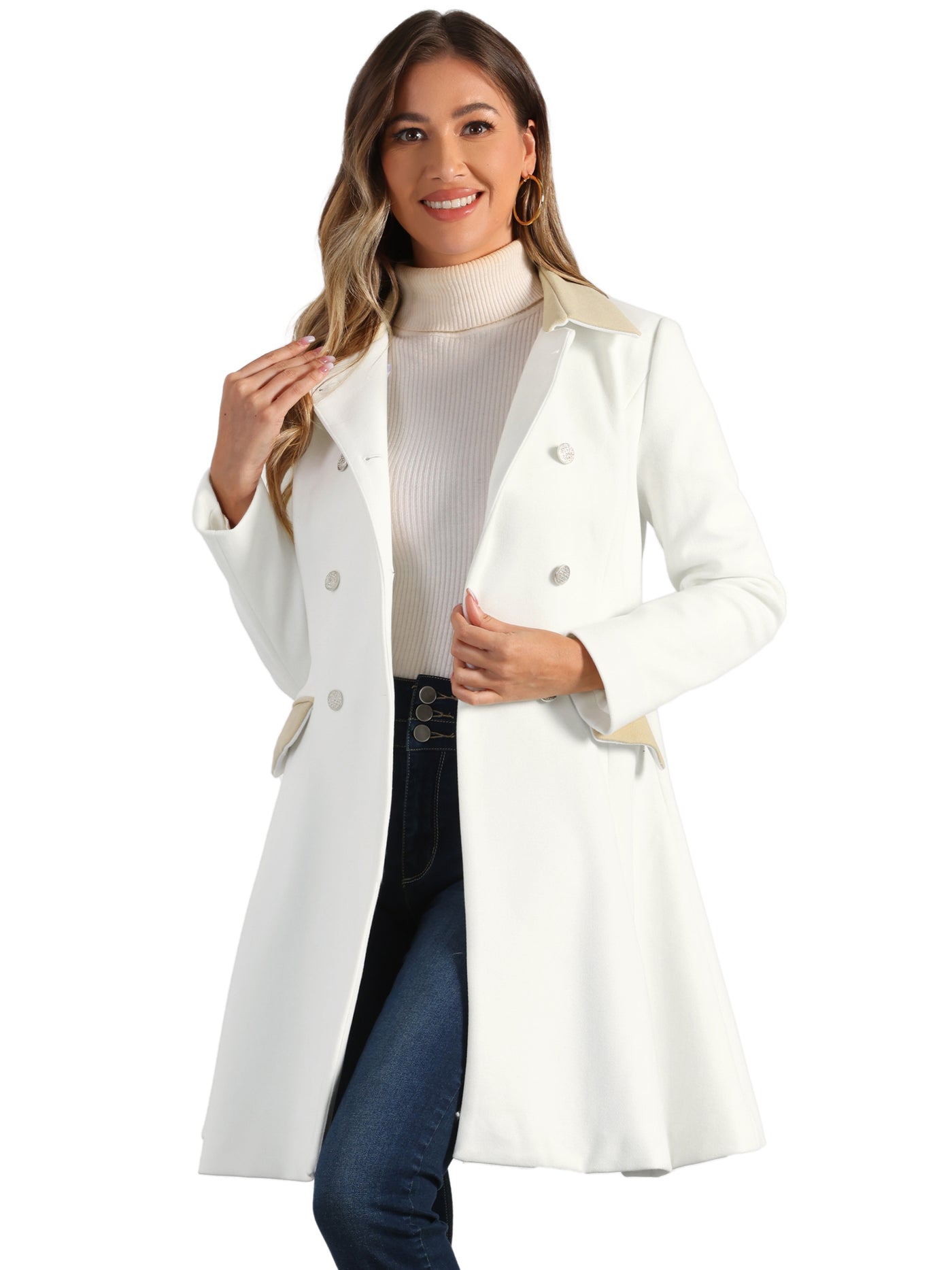 Allegra K Winter Double Breasted Vintage A-line Flare Long Coat