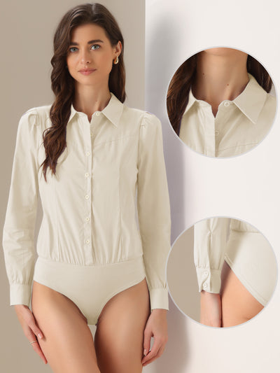 Leotard Shirt Collared Business Casual Button Down Long Sleeves Bodysuit