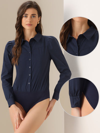 Leotard Shirt Collared Business Casual Button Down Long Sleeves Bodysuit