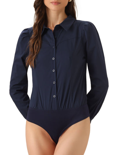 Leotard Shirt Collared Business Casual Button Down Long Sleeves Bodysuit