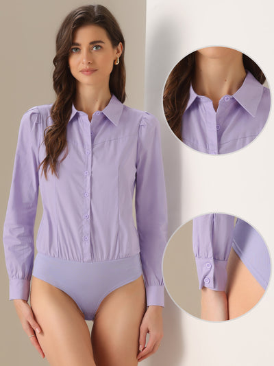 Leotard Shirt Collared Business Casual Button Down Long Sleeves Bodysuit