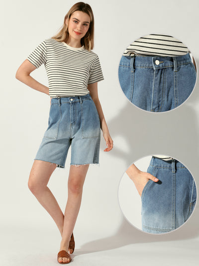 Elastic Waist Straight Leg Casual Short Jeans Denim Shorts