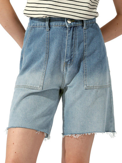 Elastic Waist Straight Leg Casual Short Jeans Denim Shorts